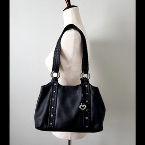 Brighton Pebbled Black Leather Shoulder Bag With Silver Hardware